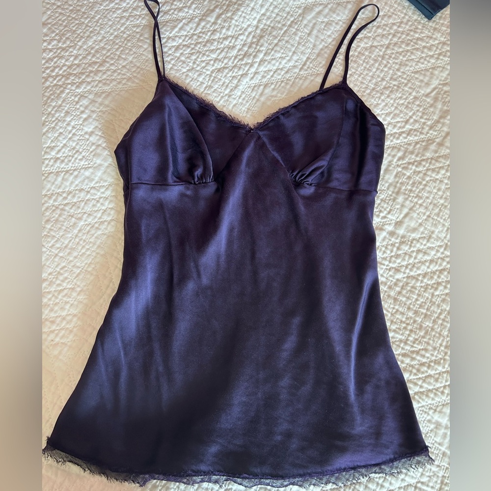 Deep purple spaghetti strap. Silk top.